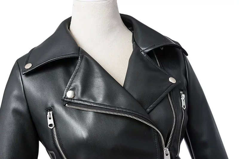 Black Leather Women's Jacket with Zippers