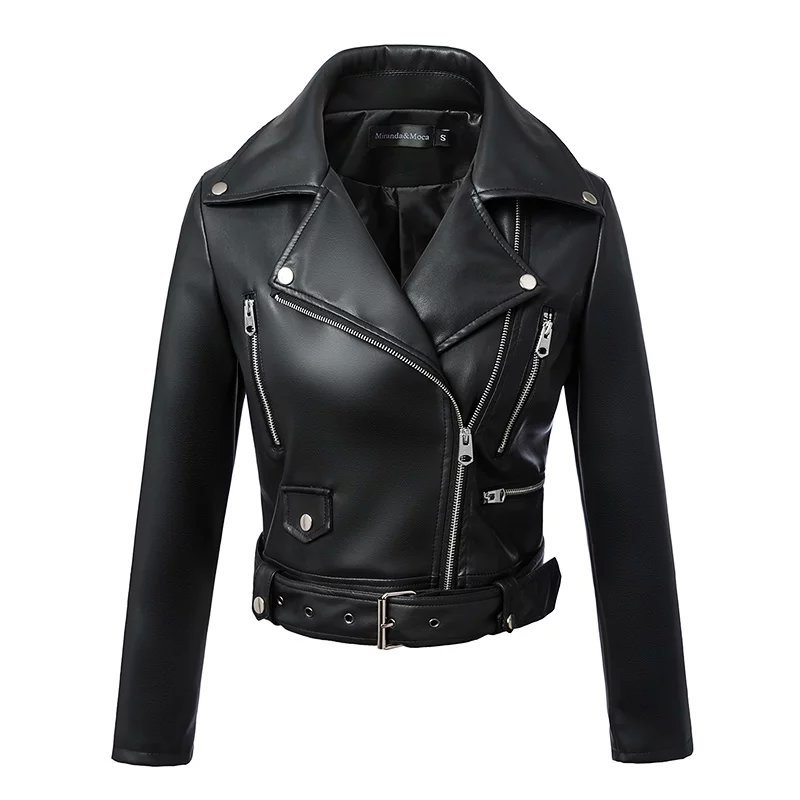 Black Leather Women's Jacket with Zippers