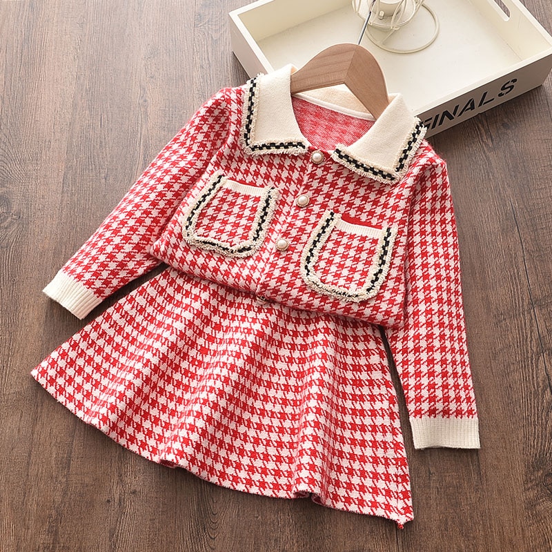 Girl's Warm Autumn Clothes Set with Skirt