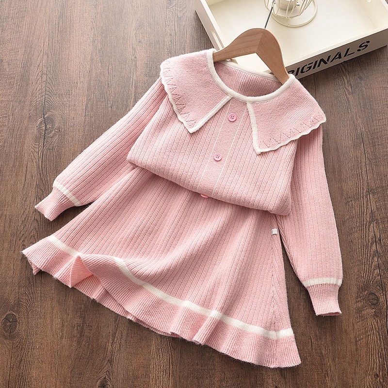 Girl's Warm Autumn Clothes Set with Skirt