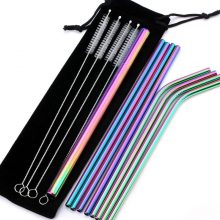 14 pcs Metal Reusable 304 Stainless Steel Straws Straight Bent Drinking Straw With Case Cleaning Brush Set Party Bar accessory
